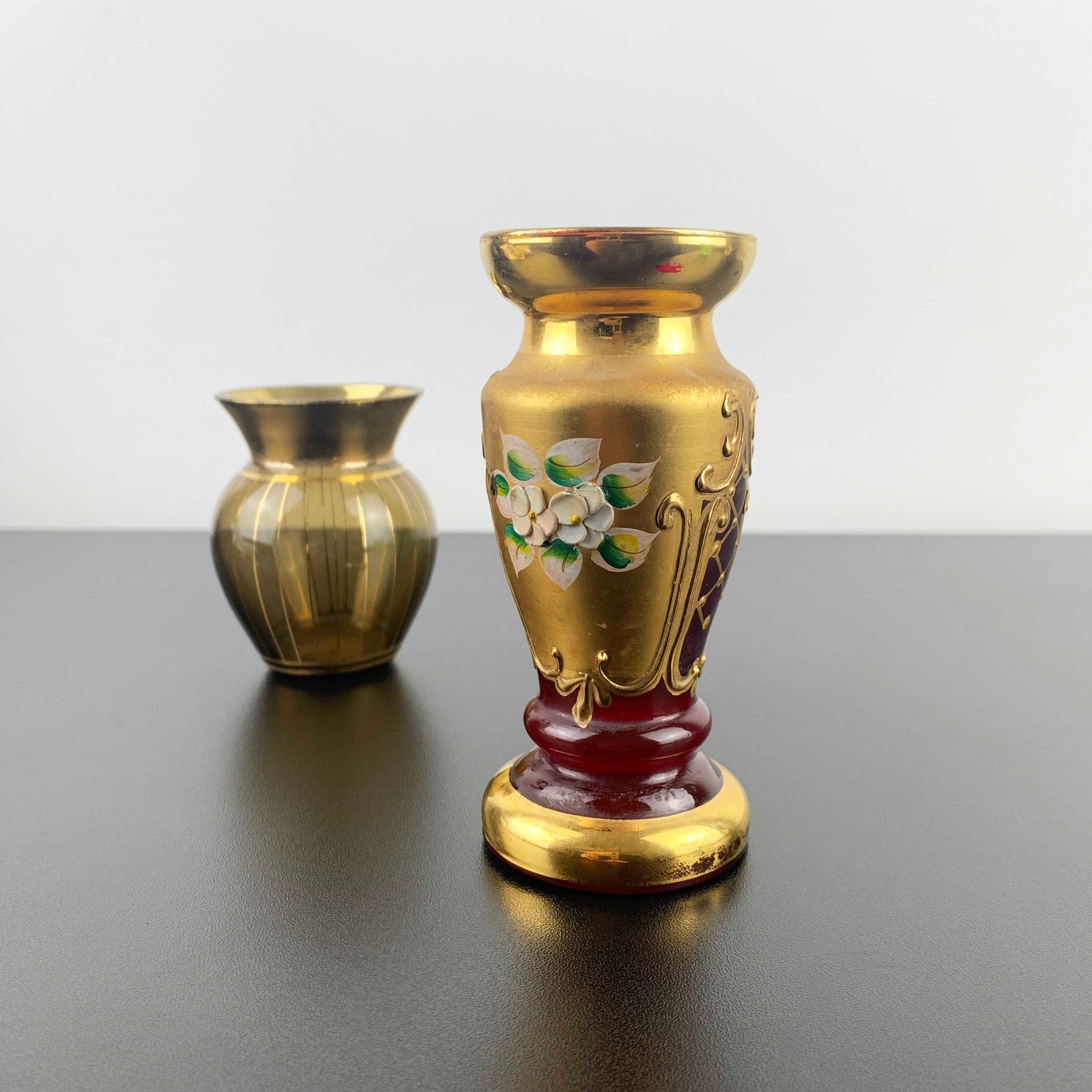 Bohemian vase with gold gilding and enamel flowers