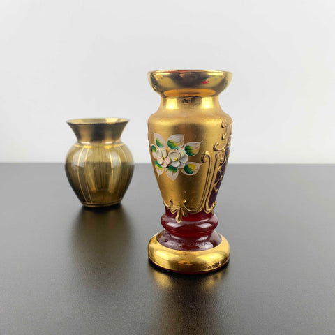 Bohemian vase with gold gilding and enamel flowers