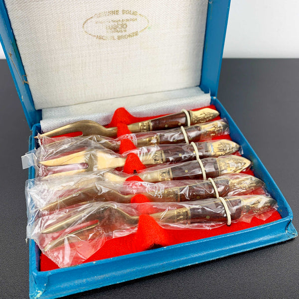 Nickel bronze and rosewood appetiser forks - Set of 6