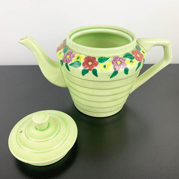 Wade Heath Green Floral Art Deco Teapot