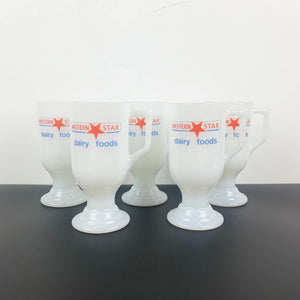 Opal glass footed promotional coffee mugs Western Star Dairy - Set of 5