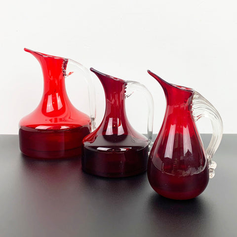 Whitefriars rube red glass jugs