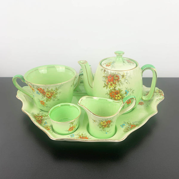 Royal Winton Grimwades 1930s Green Floral Breakfast Set - Complete 6 pieces