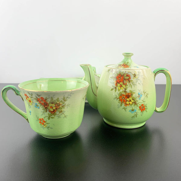 Royal Winton Grimwades 1930s Green Floral Breakfast Set - Complete 6 pieces