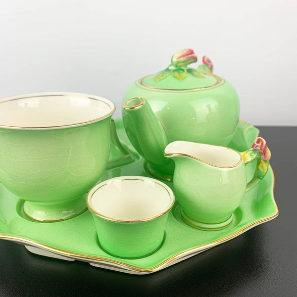 Royal Winton Grimwades 1930s Green Rosebud Breakfast Set - Complete 6 pieces