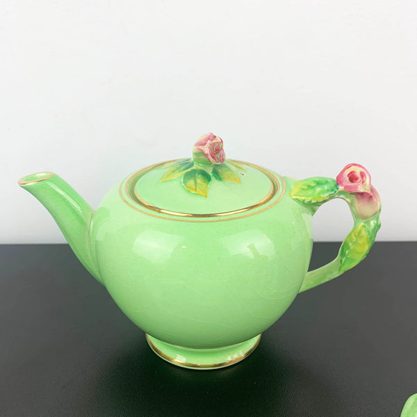 Royal Winton Grimwades 1930s Green Rosebud Breakfast Set - Complete 6 pieces