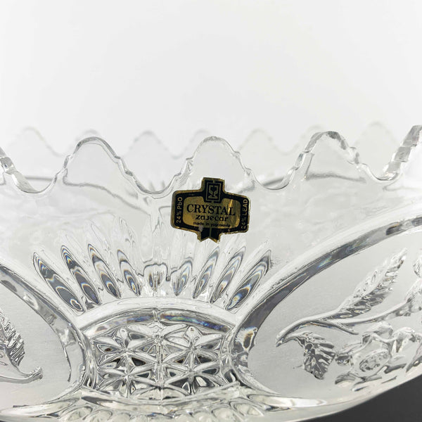 Zajecar Crystal large oval pedestal bowl with floral panel detail