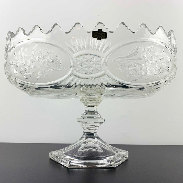 Zajecar Crystal large oval pedestal bowl with floral panel detail