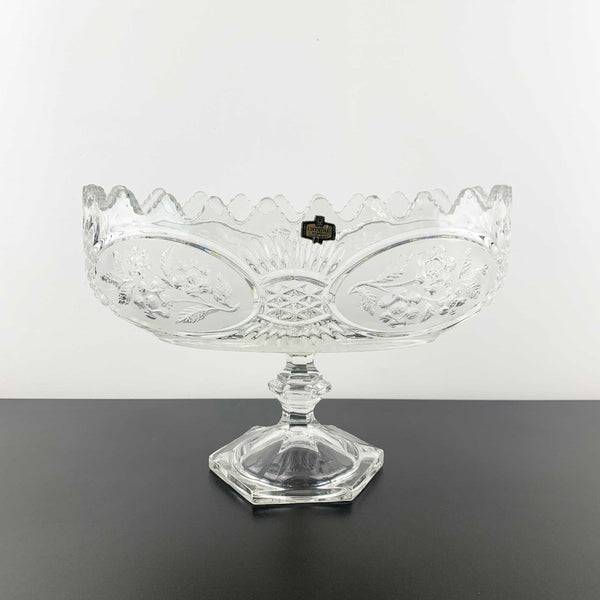 Zajecar Crystal large oval pedestal bowl with floral panel detail