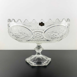 Zajecar Crystal large oval pedestal bowl with floral panel detail