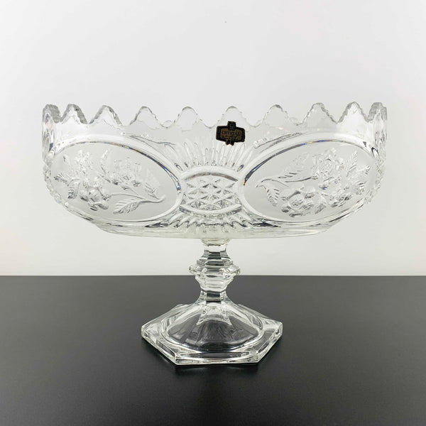 Zajecar Crystal large oval pedestal bowl with floral panel detail