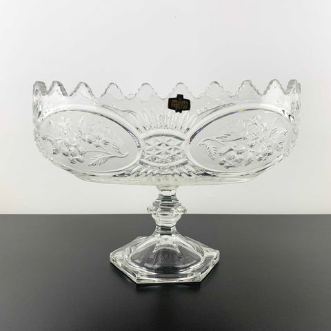 Zajecar Crystal large oval pedestal bowl with floral panel detail