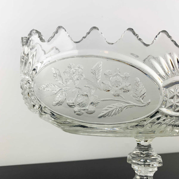 Zajecar Crystal large oval pedestal bowl with floral panel detail
