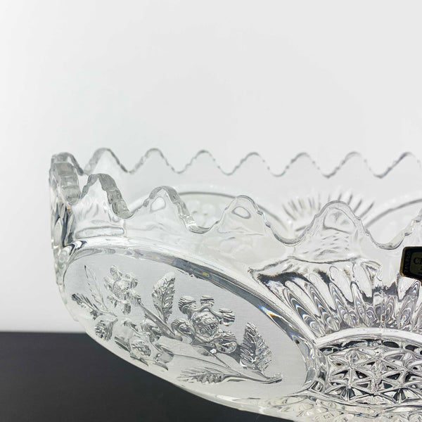 Zajecar Crystal large oval pedestal bowl with floral panel detail