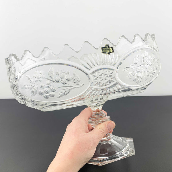 Zajecar Crystal large oval pedestal bowl with floral panel detail