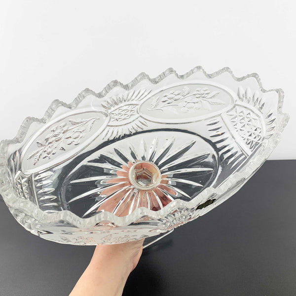 Zajecar Crystal large oval pedestal bowl with floral panel detail