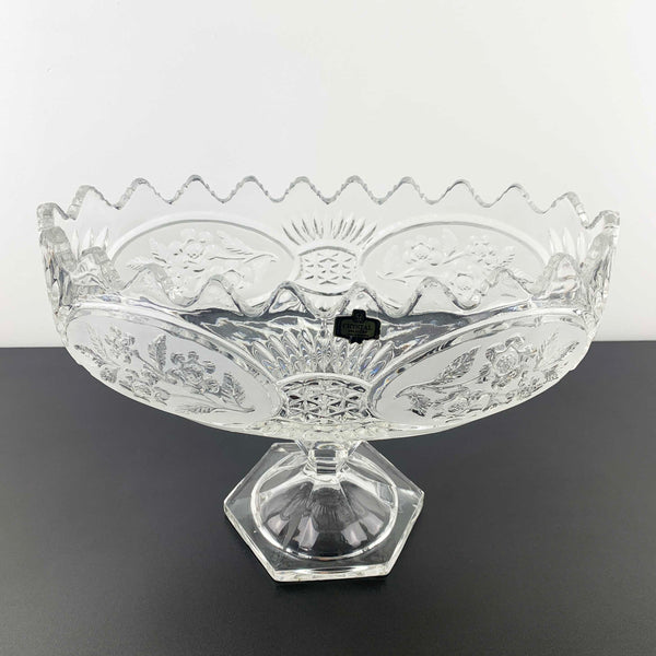 Zajecar Crystal large oval pedestal bowl with floral panel detail